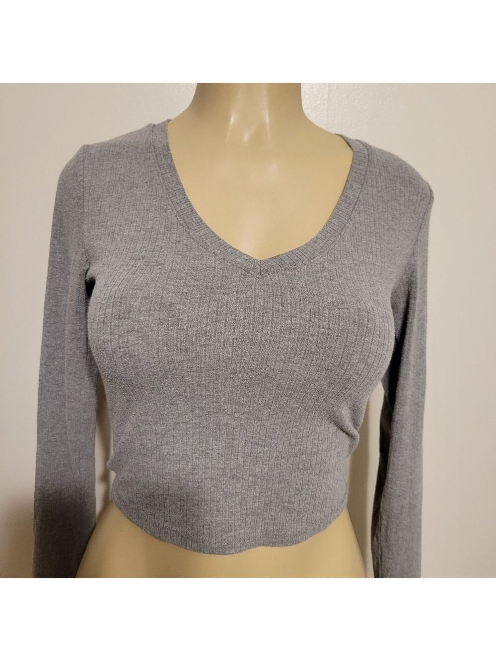 Bozzolo Long Sleeve Shirt Grey Size XSmall Sweater CROPTOP Fall Winter